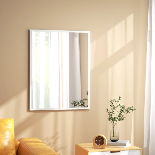 HOMCOM Specchio da parete rettangolare 90 x 70 cm, cornice in legno bianca, ideale per bagno, soggiorno o camera | Aosom Italy