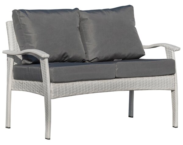 Divano 2 Posti da Giardino 120x63x77 cm in Rattan con Cuscini Bianco e Grigio