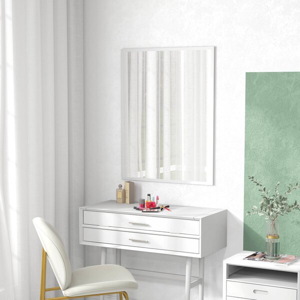 HOMCOM Specchio da parete rettangolare 90 x 70 cm, cornice in legno bianca, ideale per bagno, soggiorno o camera | Aosom Italy