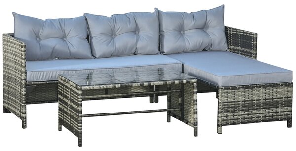 Set Salotto da Giardino Divano con Penisola e Tavolino in Rattan Grigio
