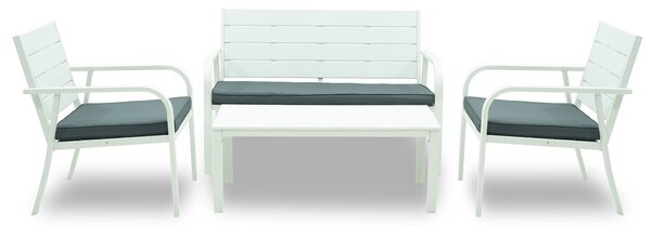 Set Salotto da Giardino Divano 2 Poltrone e Tavolino in Acciaio Rigel Bianco