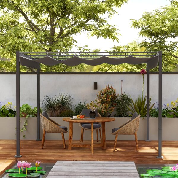 Outsunny Pergola da giardino 3 x 3 m con tetto retrattile, gazebo, copertura per ombra, UPF30+, Grigio | Aosom Italy