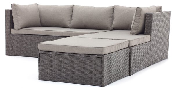 Set Salotto da Giardino Divano con Chaise Loungue e Pouf in Polyrattan Grigio