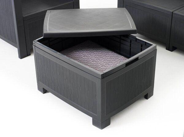Set Salotto da Giardino Divano 2 Poltrone e Tavolino in Polipropilene Effetto Rattan New York Antracite