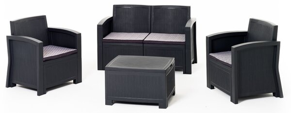 Set Salotto da Giardino Divano 2 Poltrone e Tavolino in Polipropilene Effetto Rattan New York Antracite