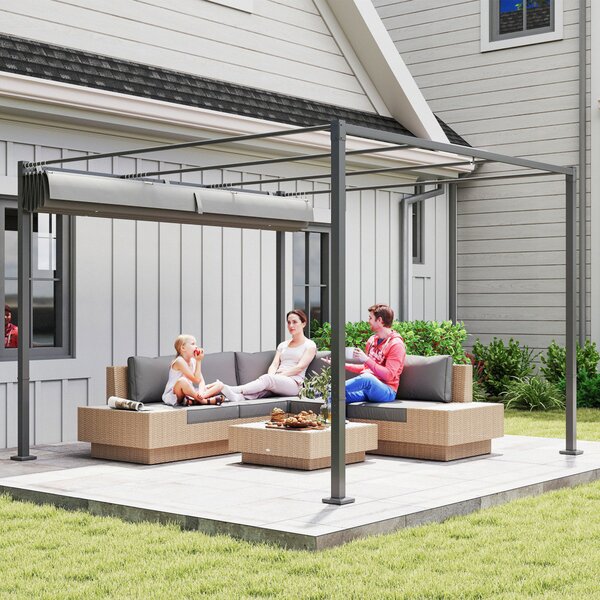 Outsunny Pergola da giardino 3 x 3 m con tetto retrattile, gazebo, copertura per ombra, UPF30+, Grigio | Aosom Italy