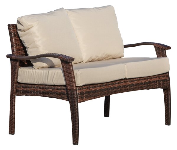 Divano 2 Posti da Giardino 120x63x77 cm in Rattan con Cuscini Marrone e Cachi
