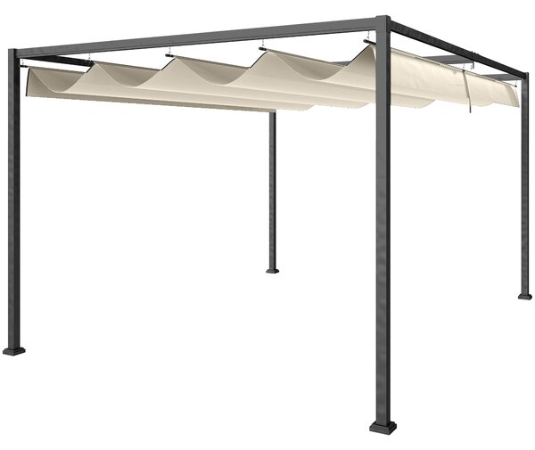 Outsunny Pergola Gazebo da Esterno 3x2 m con Tettuccio Retrattile in Metallo e Poliestere, Crema e Grigio | Aosom Italy
