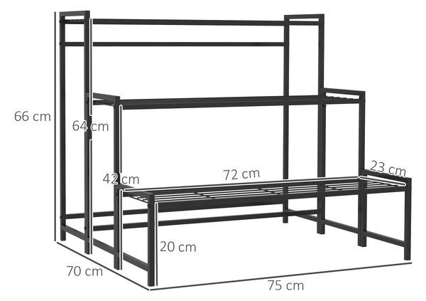 Outsunny Scaffale a Tre Livelli per Piante, Supporto per vasi con Struttura Metallica Resistente per Interno ed Esterno, nero | Aosom Italy