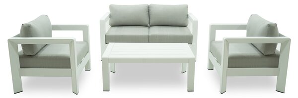 Set Salotto da Giardino Divano 2 Poltrone e Tavolino in Alluminio Estia Bianco