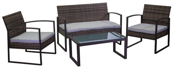 Set Salotto da Giardino Divano 2 Poltrone e Tavolino in Polyrattan Oregon Marrone