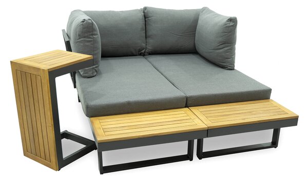 Set Salotto da Giardino Divano Modulare e Tavolino in Alluminio e Legno Dafne Antracite