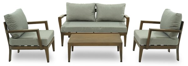 Set Salotto da Giardino Divano 2 Poltrone e Tavolino in Alluminio Estia Legno
