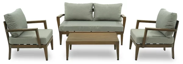 Set Salotto da Giardino Divano 2 Poltrone e Tavolino in Alluminio Estia Legno