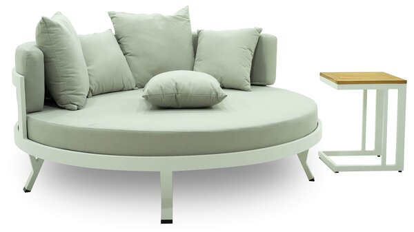 Divano Letto da Esterno Ø160 cm con Tavolino in Alluminio Afrodite Bianco e Grigio
