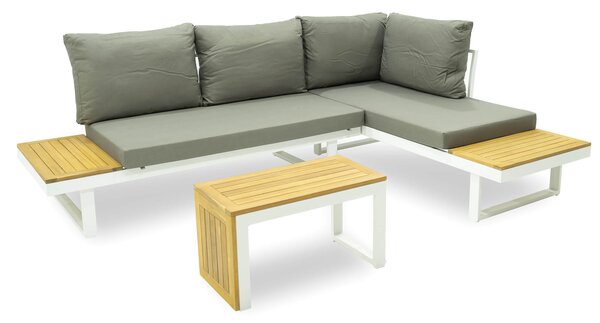 Set Salotto da Giardino Divano Modulare e Tavolino in Alluminio e Legno Dafne Bianco