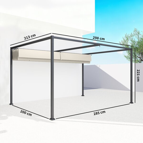 Outsunny Pergola Gazebo da Esterno 3x2 m con Tettuccio Retrattile in Metallo e Poliestere, Crema e Grigio | Aosom Italy
