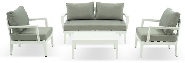 Set Salotto da Giardino Divano 2 Poltrone e Tavolino in Alluminio Estia Bianco