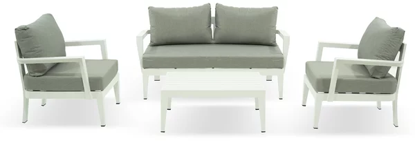 Set Salotto da Giardino Divano 2 Poltrone e Tavolino in Alluminio Estia Bianco