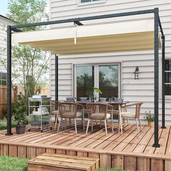 Outsunny Pergola Gazebo da Esterno 3x2 m con Tettuccio Retrattile in Metallo e Poliestere, Crema e Grigio | Aosom Italy