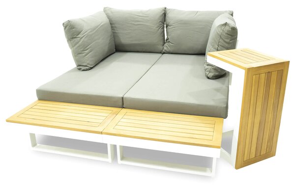 Set Salotto da Giardino Divano Modulare e Tavolino in Alluminio e Legno Dafne Bianco
