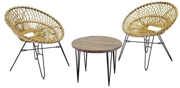 Set Salotto da Giardino 2 Poltrone e Tavolino in Rattan Luna Naturale