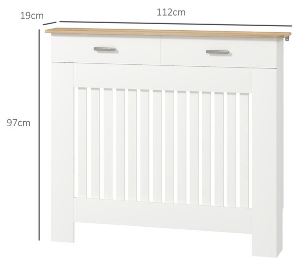 HOMCOM Copritermosifone a Doghe Antiribaltamento con Cassetto Portaoggetti, in Legno, 112x19x97 cm, Bianco