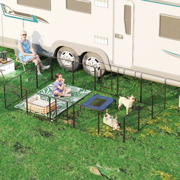PawHut Recinto per cuccioli, 16 pezzi recinto pieghevole con porta per cani piccoli e medi, 3,2 x 3,2 x 0,8 m, Grigio | Aosom Italy