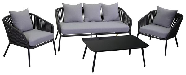 Set Salotto da Giardino Divano 2 Poltrone e Tavolino in Corda Visalia Antracite
