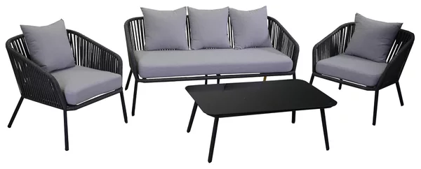 Set Salotto da Giardino Divano 2 Poltrone e Tavolino in Corda Visalia Antracite