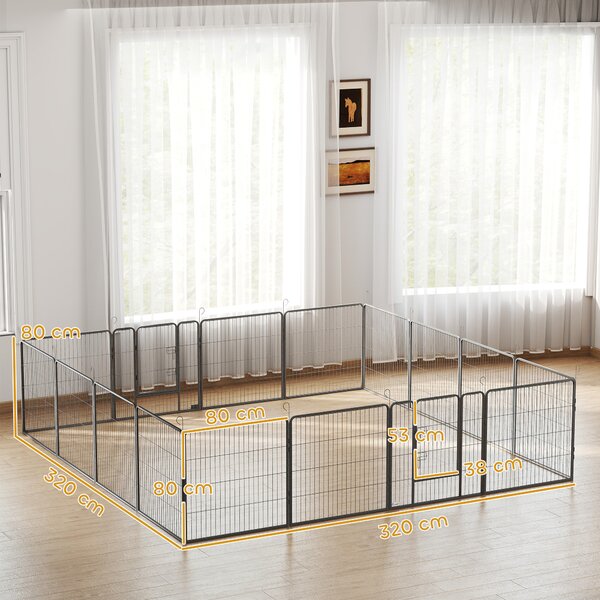 PawHut Recinto per cuccioli, 16 pezzi recinto pieghevole con porta per cani piccoli e medi, 3,2 x 3,2 x 0,8 m, Grigio | Aosom Italy