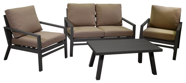 Set Salotto da Giardino Divano 2 Poltrone e Tavolino in Alluminio Cleveland Antracite e Marrone
