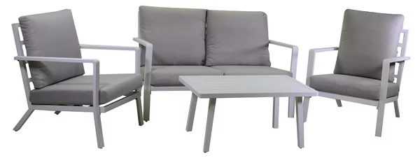 Set Salotto da Giardino Divano 2 Poltrone e Tavolino in Alluminio Boston Bianco