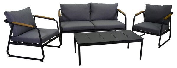 Set Salotto da Giardino Divano 2 Poltrone e Tavolino in Alluminio Lancaster Grigio