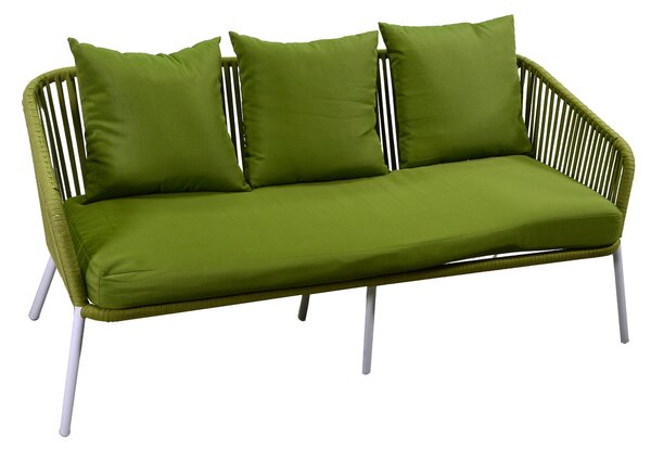 Set Salotto da Giardino Divano 2 Poltrone e Tavolino in Corda Visalia Verde