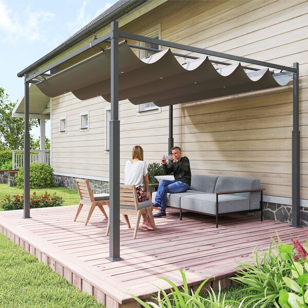 Outsunny Pergola da Giardino 3x3 m con Tetto Retrattile e Accessorio Magnetico Protezione UV30+ Colonne Metalliche e Ganci Grigio | Aosom Italy