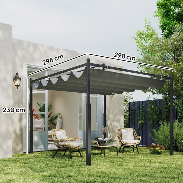 Outsunny Pergola da Giardino 3x3 m con Tetto Retrattile e Accessorio Magnetico Protezione UV30+ Colonne Metalliche e Ganci Grigio | Aosom Italy