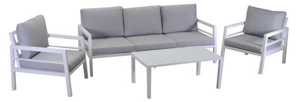 Set Salotto da Giardino Divano 2 Poltrone e Tavolino in Alluminio New Irvine Bianco