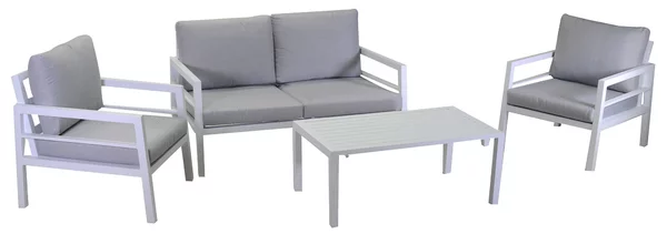 Set Salotto da Giardino Divano 2 Poltrone e Tavolino in Alluminio New Irvine Bianco