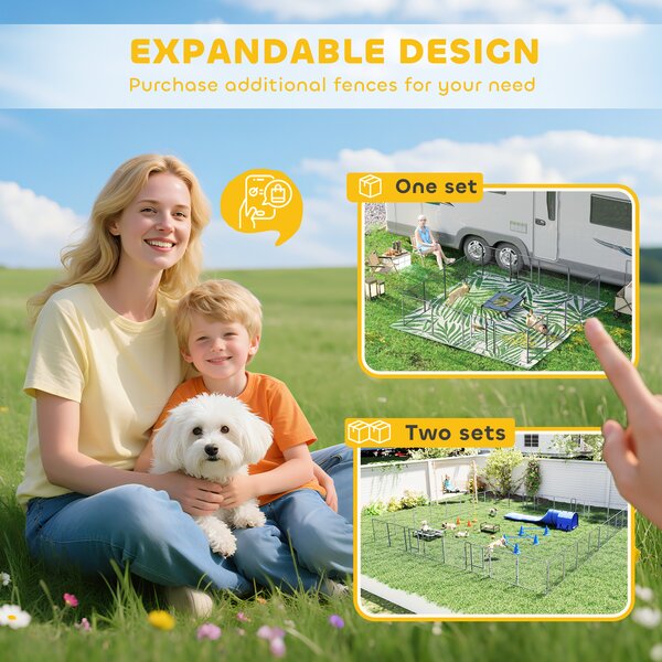 PawHut Recinto per cuccioli, 16 pezzi recinto pieghevole con porta per cani piccoli e medi, 3,2 x 3,2 x 0,8 m, Grigio | Aosom Italy
