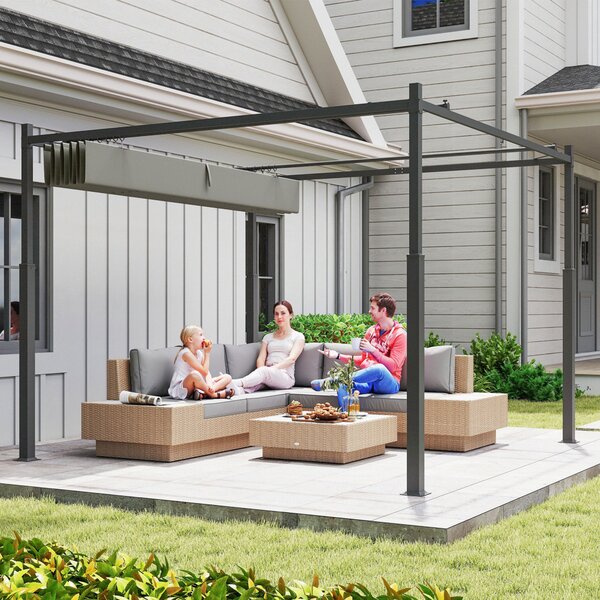 Outsunny Pergola da Giardino 3x3 m con Tetto Retrattile e Accessorio Magnetico Protezione UV30+ Colonne Metalliche e Ganci Grigio | Aosom Italy