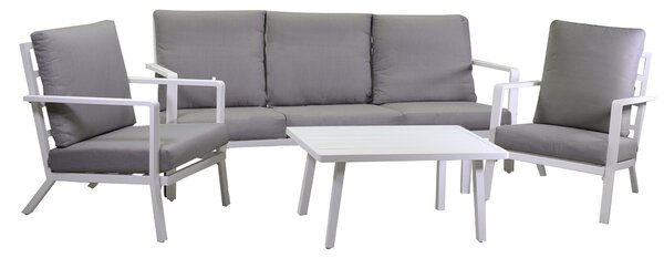 Set Salotto da Giardino Divano 2 Poltrone e Tavolino in Alluminio Boston Bianco
