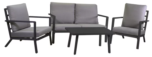Set Salotto da Giardino Divano 2 Poltrone e Tavolino in Alluminio Boston Antracite