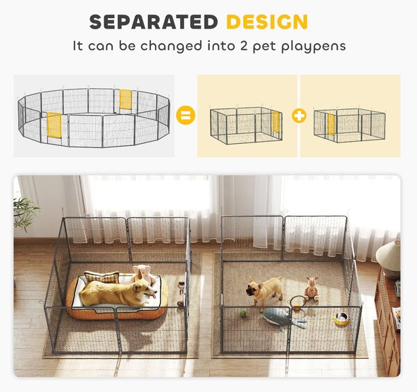 PawHut Recinto per cuccioli, 16 pezzi recinto pieghevole con porta per cani piccoli e medi, 3,2 x 3,2 x 0,8 m, Grigio | Aosom Italy