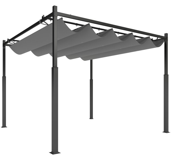 Outsunny Pergola da Giardino 3x3 m con Tetto Retrattile e Accessorio Magnetico Protezione UV30+ Colonne Metalliche e Ganci Grigio | Aosom Italy