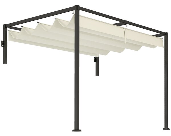 Pergola 3x2 m con Tettuccio Retrattile e Fori di Drenaggio in Acciaio e Poliestere Crema