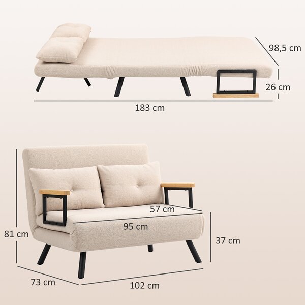 HOMCOM Divano letto 2 posti Divano in velluto, funzione letto, con 2 cuscini, effetto velluto, Naturale, Beige e Nero | Aosom Italy