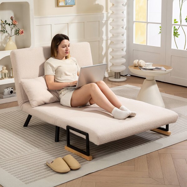HOMCOM Divano letto 2 posti Divano in velluto, funzione letto, con 2 cuscini, effetto velluto, Naturale, Beige e Nero | Aosom Italy