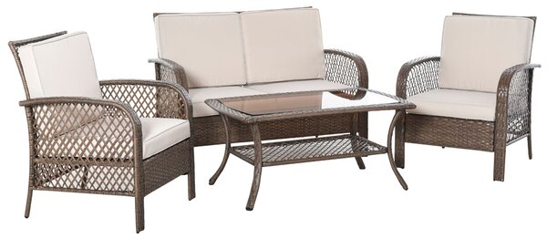 Set Salotto da Giardino Divano 2 Poltrone e Tavolino in Rattan Marrone