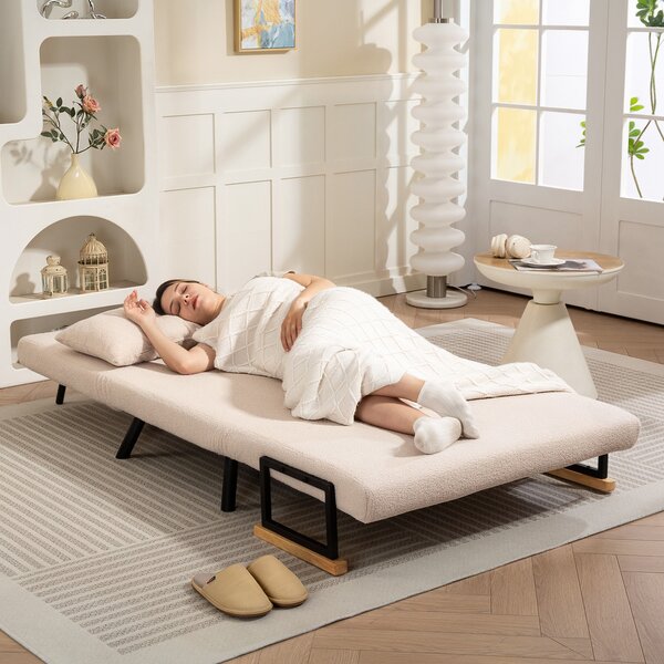 HOMCOM Divano letto 2 posti Divano in velluto, funzione letto, con 2 cuscini, effetto velluto, Naturale, Beige e Nero | Aosom Italy